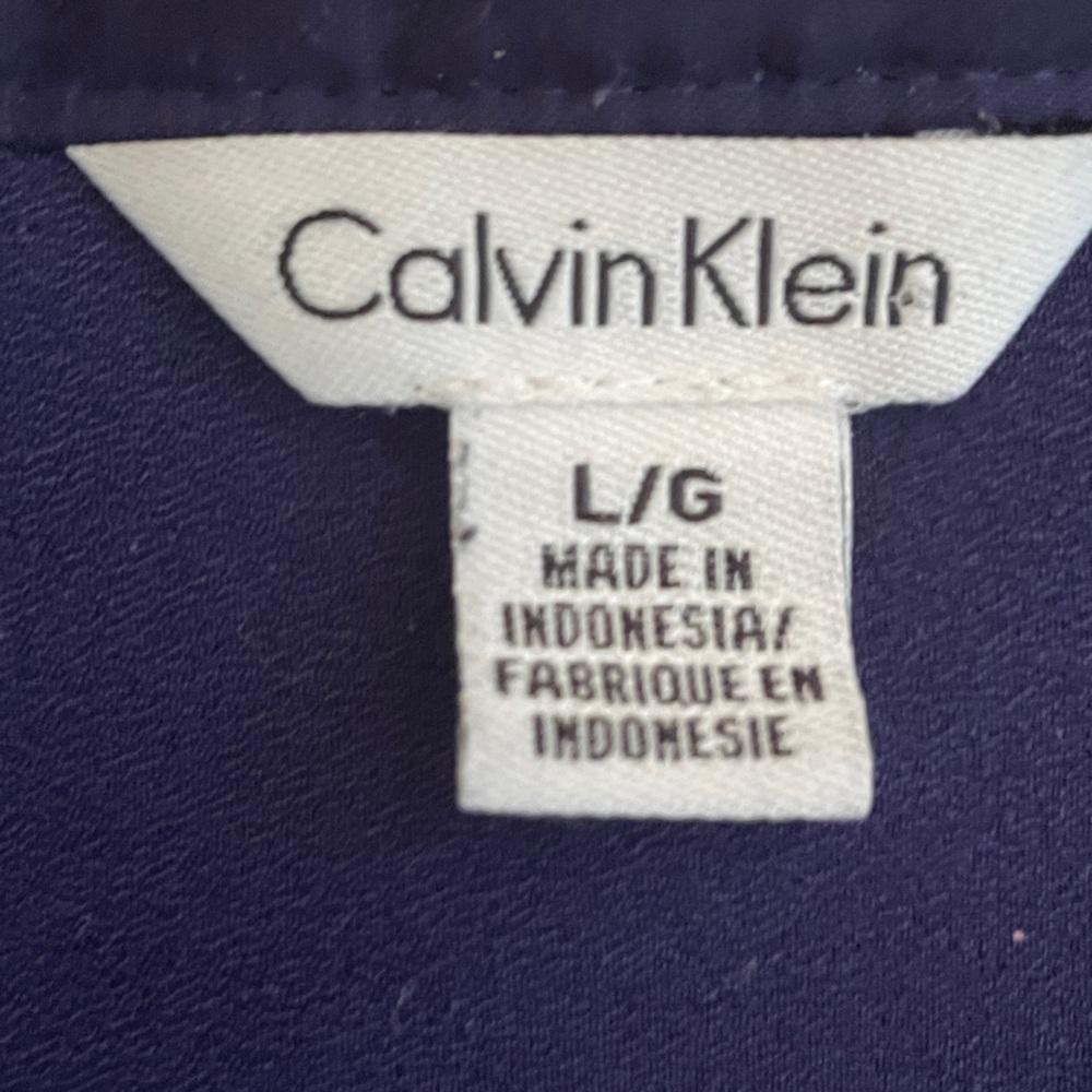 Calvin Klein Women Large Navy Purple Button Down L/S Roll Tab Blouse Top - Picture 11 of 12